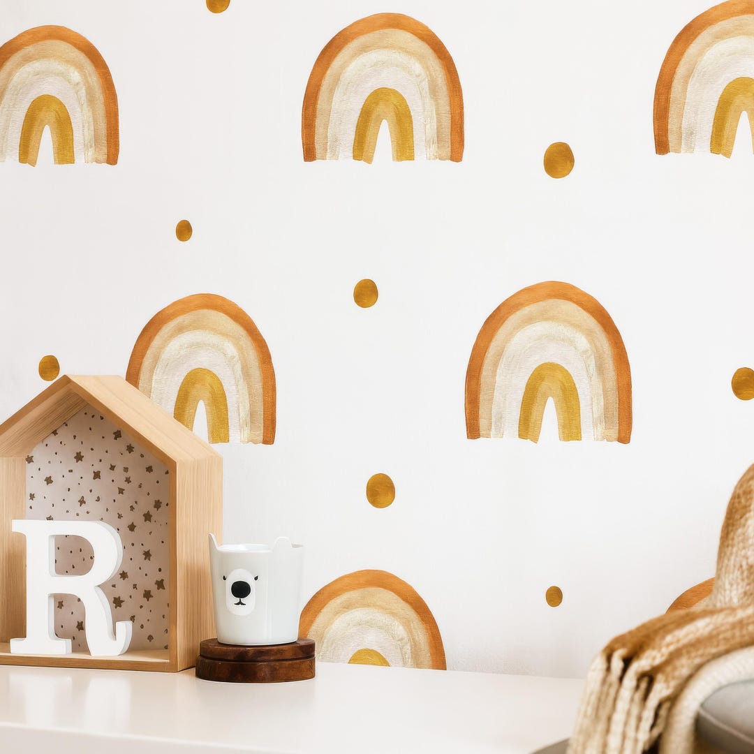Boho Rainbow Wall Decals, Neutral Nursery Rainbow Wall Stickers + Polka ...