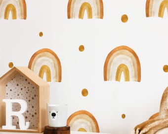 Boho Rainbow Wall Decals, Neutral Nursery Rainbow Wall Stickers + Polka Dots, Peel & Stick Kids Room Decor, Terracotta Nursery