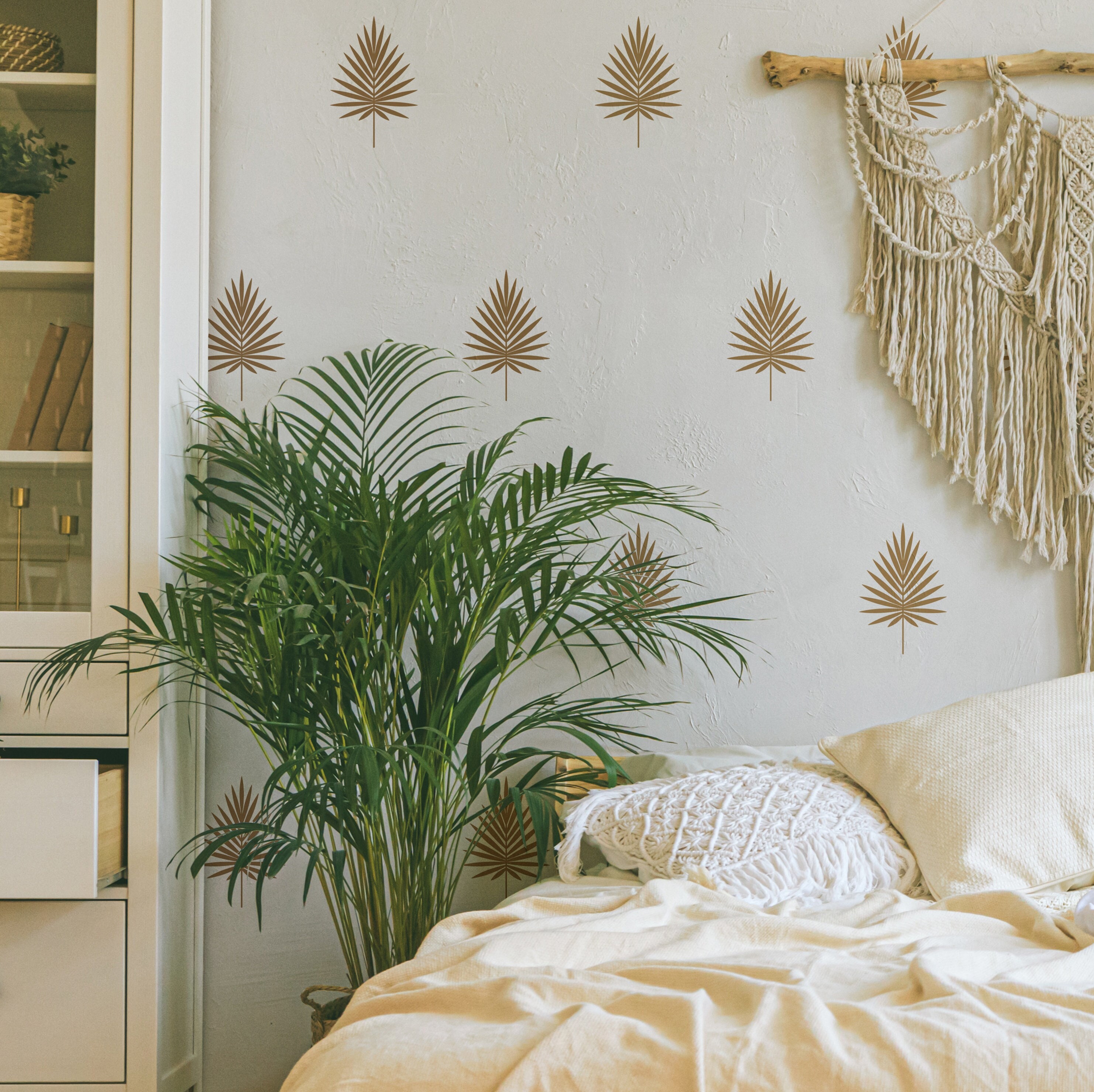 Palm Leaves Wall Decals - Floridan Decal Set, Flower Blossoms, Palm Springs Gold Wall Decals, Removable Wall Art, Floral Wall Sticker 372