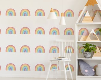 Pastel Rainbow Wall Decals, Pastel Nursery Wall Décor | Sorbet Rainbow Wall Art for Kids | Rainbow Wall Murals Décor, Kids Playroom Wall Art