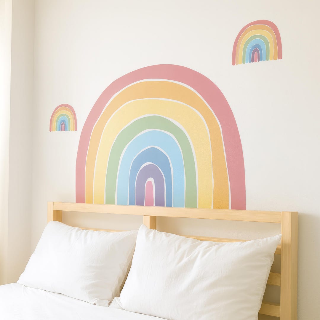 Large Rainbow Wall Decal, Boho Nursery Rainbow Sticker, Pastel Kids ...