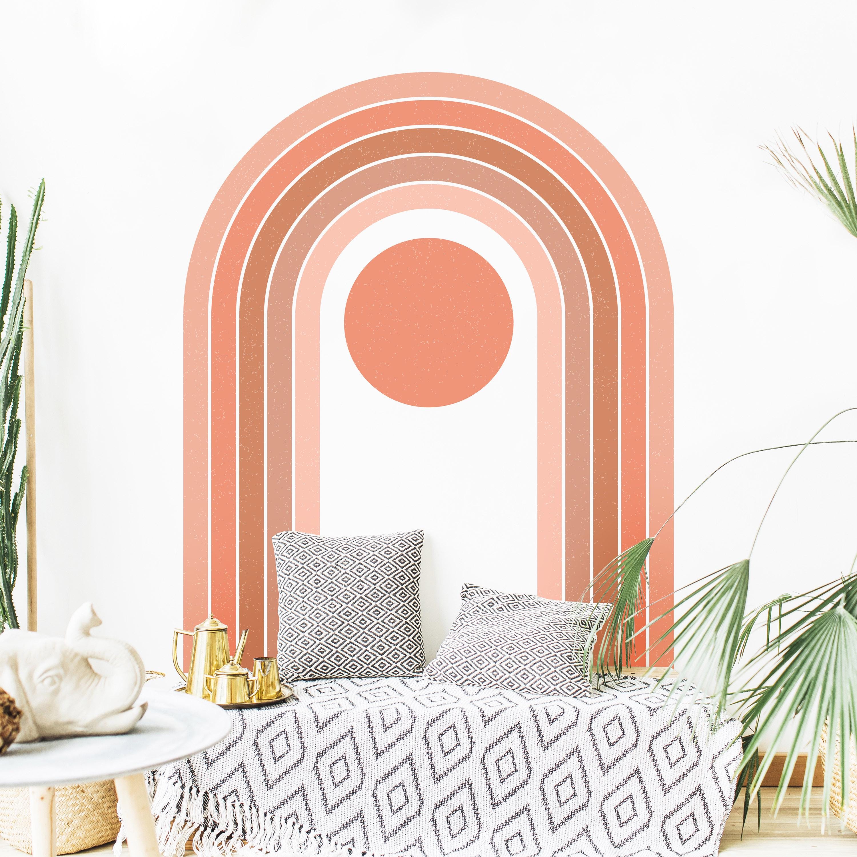 Boho Rainbow Wall Decal With Sun, Modern Arch Nursery Wall Sticker ...