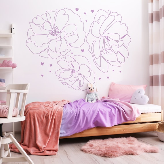 Blumen Linien Wandtattoo, 6 Größen – Selbstklebende Wandaufkleber Für Küche, Wohnzimmer, Bad
