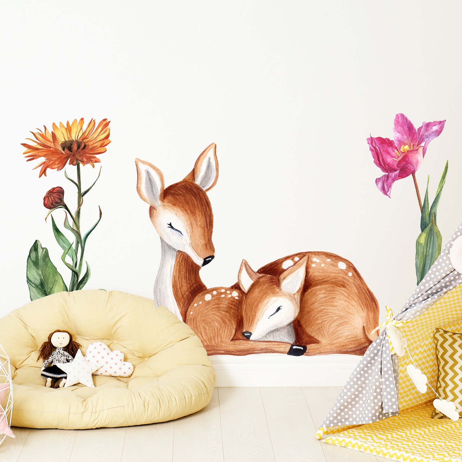 Nursery Wall Mural Bambi Wall Decal Large Floral Wall Etsy