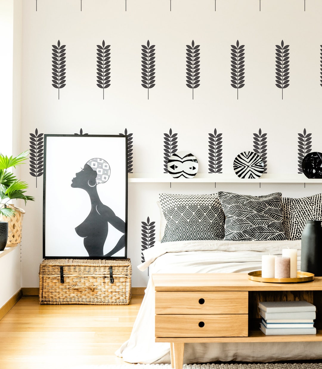 Botanical Wall Decals Modern Vinyl Decal Set, Flower Blossoms, Leaf ...