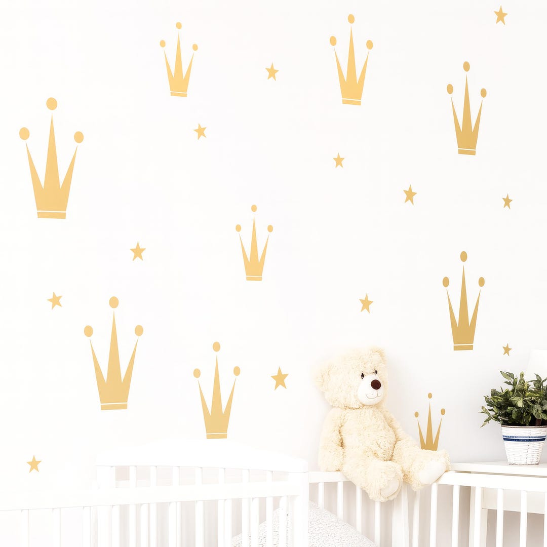Crown Wall Decals Set With Stars | Nursery Wall Decor | Princess Crown ...