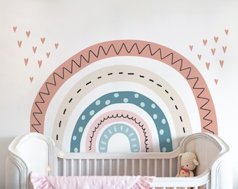 Large Rainbow Wall Decal – Oversized Peel and Stick Mural with Hearts for Nursery, Playroom, or Kids Room – Unicorn-Inspired Wall Art 256