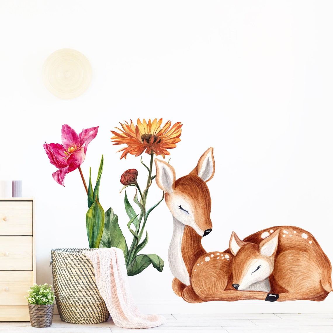 Nursery Wall Mural Bambi Wall Decal Large Floral Wall Etsy
