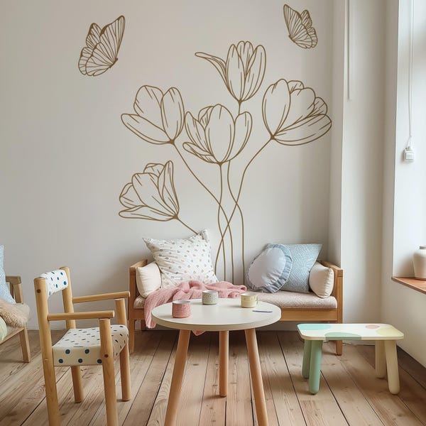 Tulips Floral Bouquet Focal Wall Artwork, Headboard Art, Removable Apartment Artwork, Peel and Stick Wall Decals Pick Your Size 1318