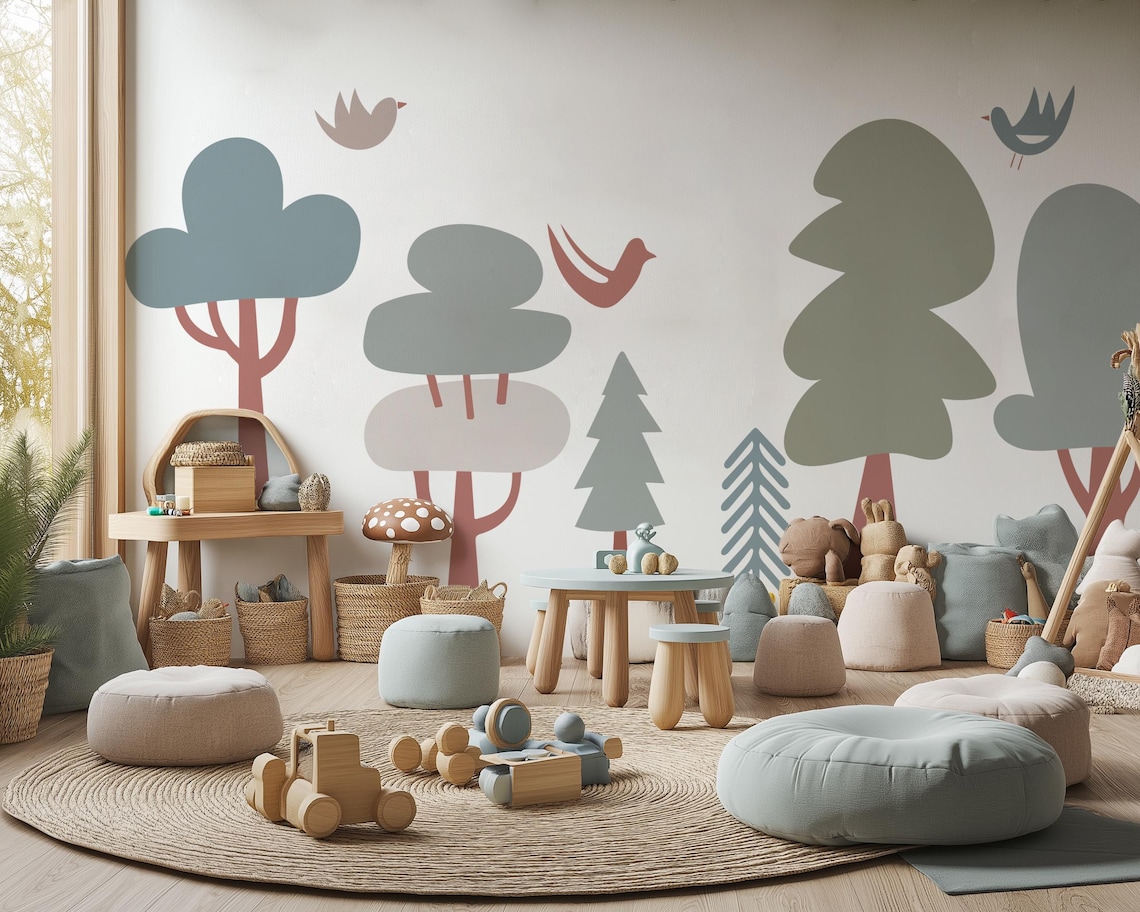 Woodland Tree Wall Decals - Forest Set for Nursery Kids Room Wall Art ...