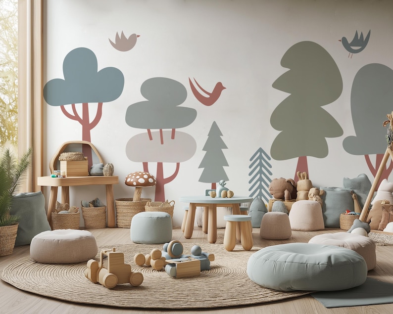 Woodland Tree Wall Decals - Forest Set for Nursery Kids Room Wall Art ...