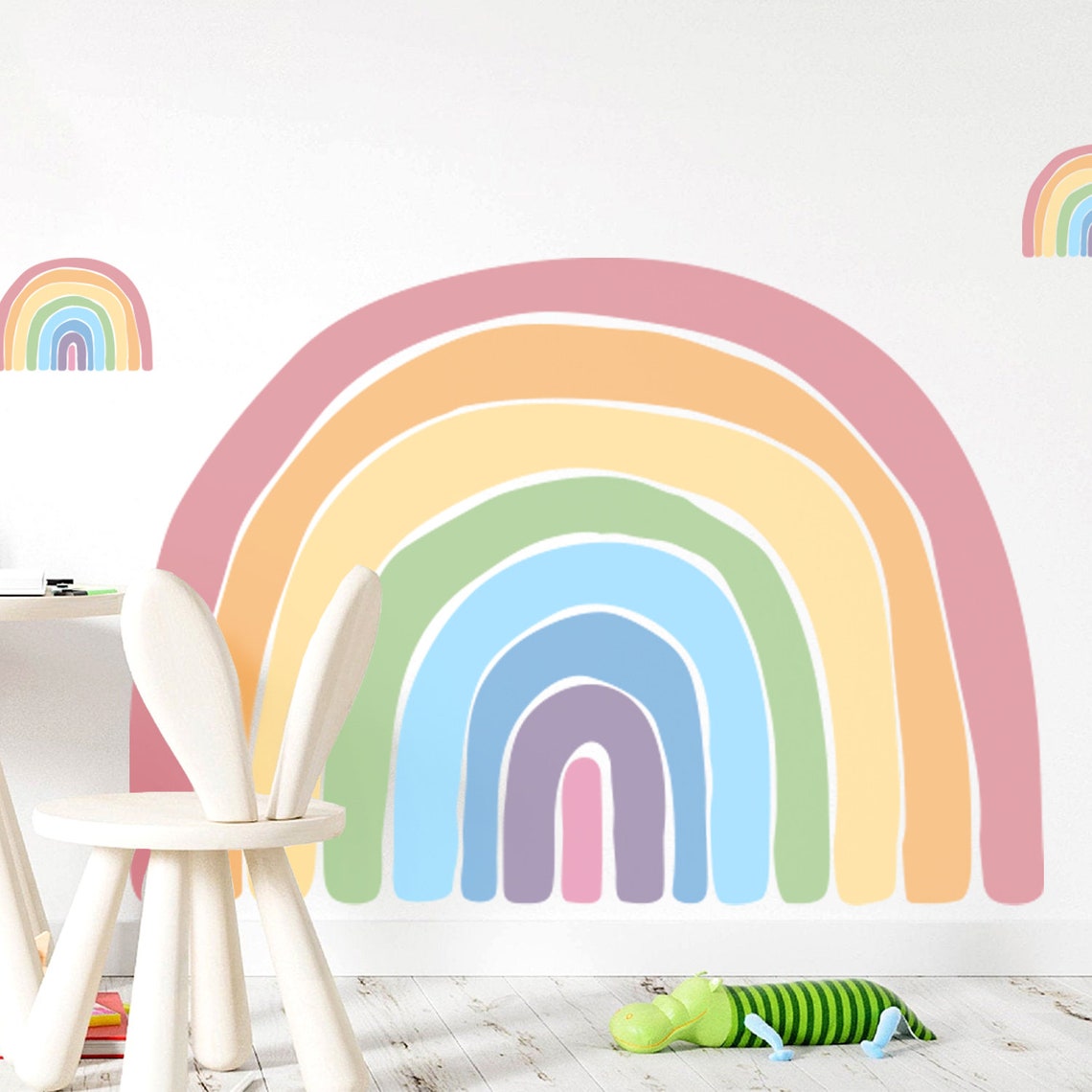 Large Pastel Happy Rainbow Nursery Wall Decal, Playroom Décor, Large ...