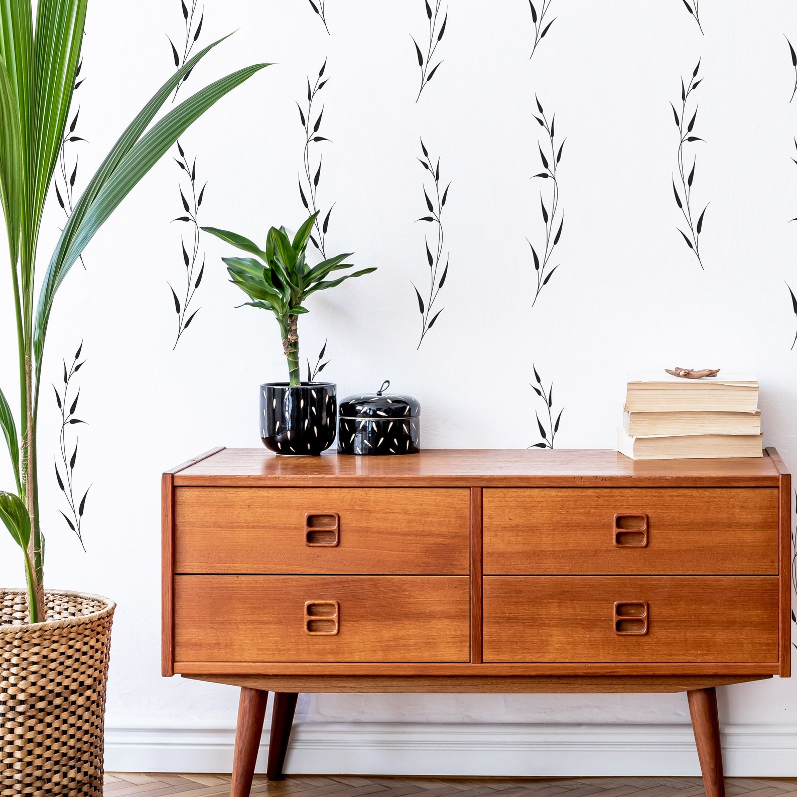 Botanical Wall Decals - Modern Vinyl Decal Set, Flower Blossoms, Leaf ...