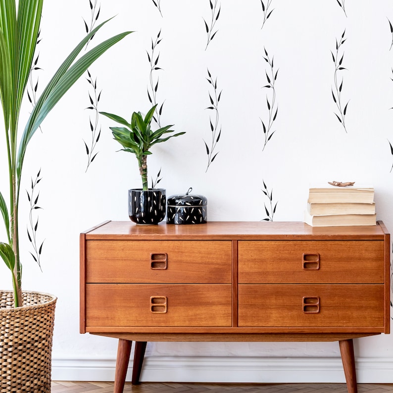 Botanical Wall Decals - Modern Vinyl Decal Set, Flower Blossoms, Leaf ...