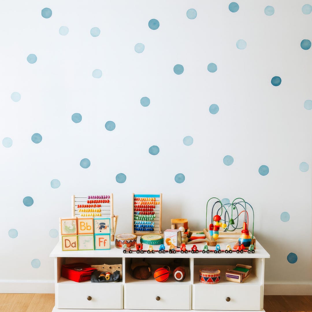 Blue Watercolor Polka Dot Wall Decals, 2 Inch Dots | Nursery Confetti ...