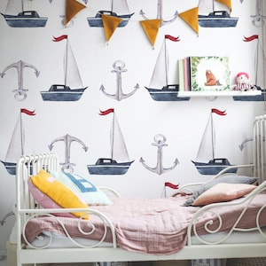 Sailboats and Anchors Wall Decals | Red White Blue Boys Bedroom | Playroom Decor | Sailing theme | Nautical Wall Murals | Free Shipping 194