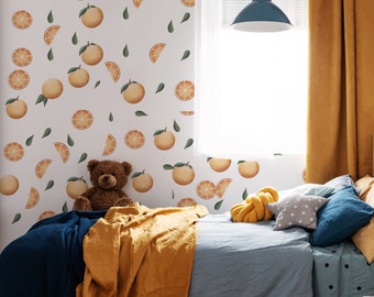 Watercolor Oranges Wall Decals, Oranges Peel n Stick, Watercolor Fruit Wall Decals, Colorful Wall Décor, Cheerful Apartment Décor 1025