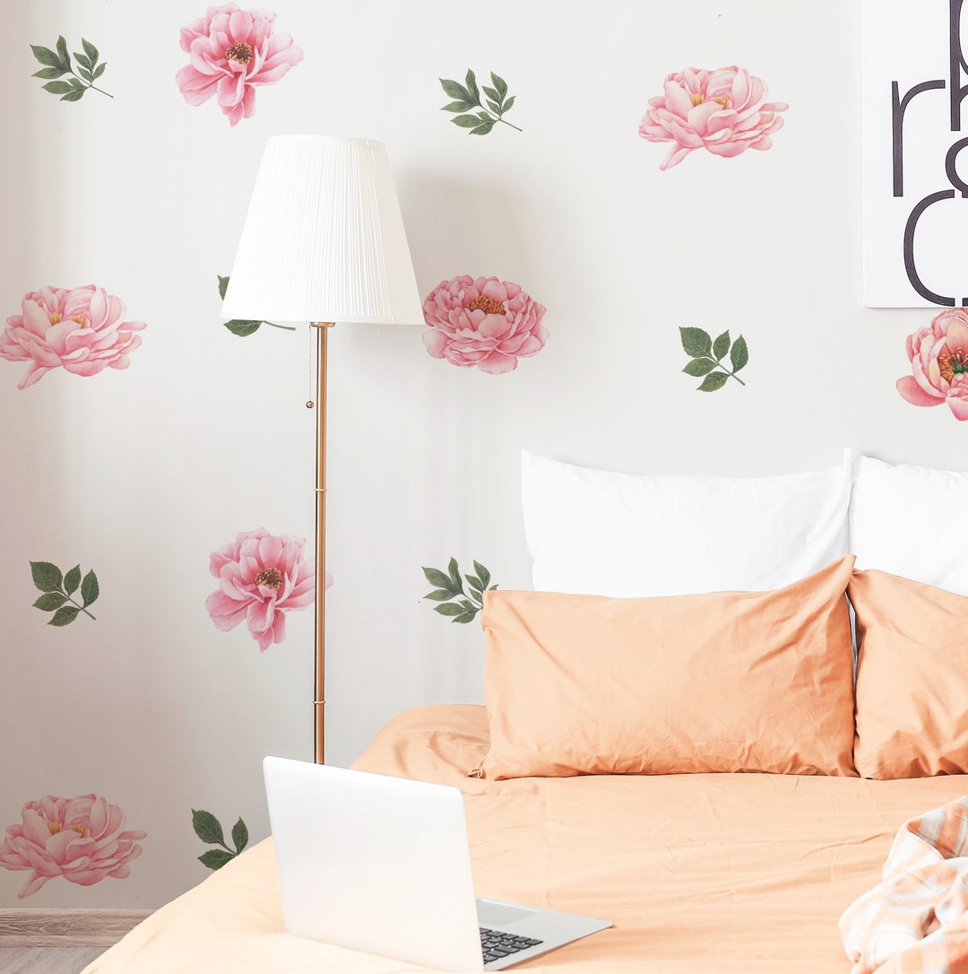 Pink Peony Wall Decals Flowers Nursery Decor Girls Wall - Etsy
