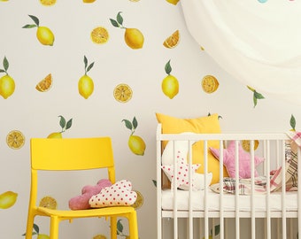 Watercolor Lemons Wall Decals, Lemon Peel n Stick, Watercolor Fruit Wall Decals, Cheerful Colorful Wall Décor, Cheerful Apartment Décor 1024