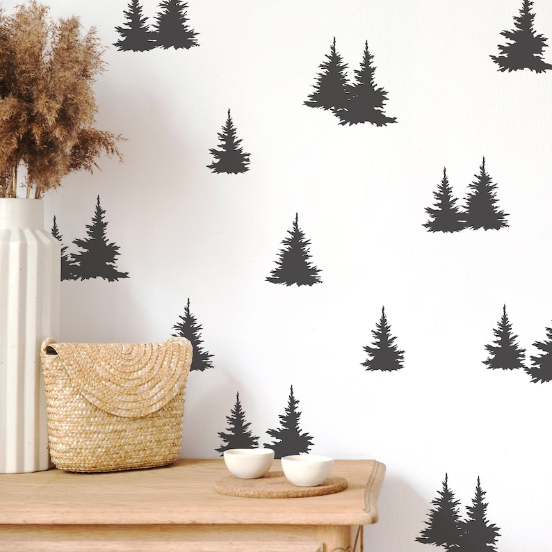 Trees Wall Decals Pine Trees Scandinavian Wall Decals Etsy