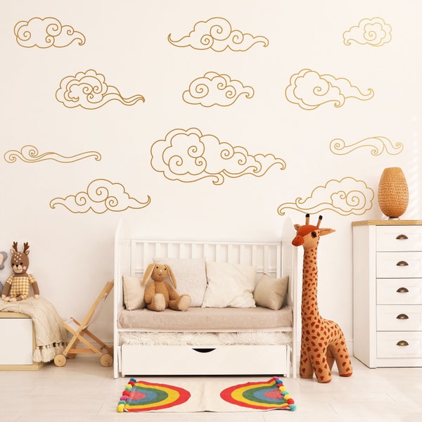 Clouds Wall Decals, Asian Art Decal Set, Clouds Wall Stickers, Clouds Wall Mural, Asian Wall Decor, Removable Wall Art, Wall Sticker 1064