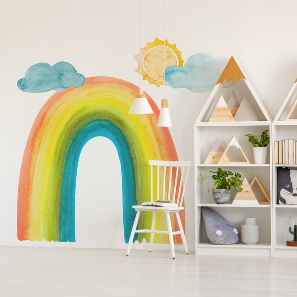 Large Watercolor Rainbow Wall Decal, Watercolor Rainbow Decor, Tween Bedroom Dec, Playroom Decor,Bright Wall Murals Playroom Decor 275