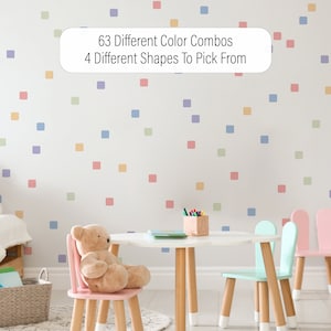 Peel and Stick Square Wall Decals, Rainbow Shapes Wall Stickers, Colorful Wall Décor, Cute Cheerful Peal n Stick Playroom 1208