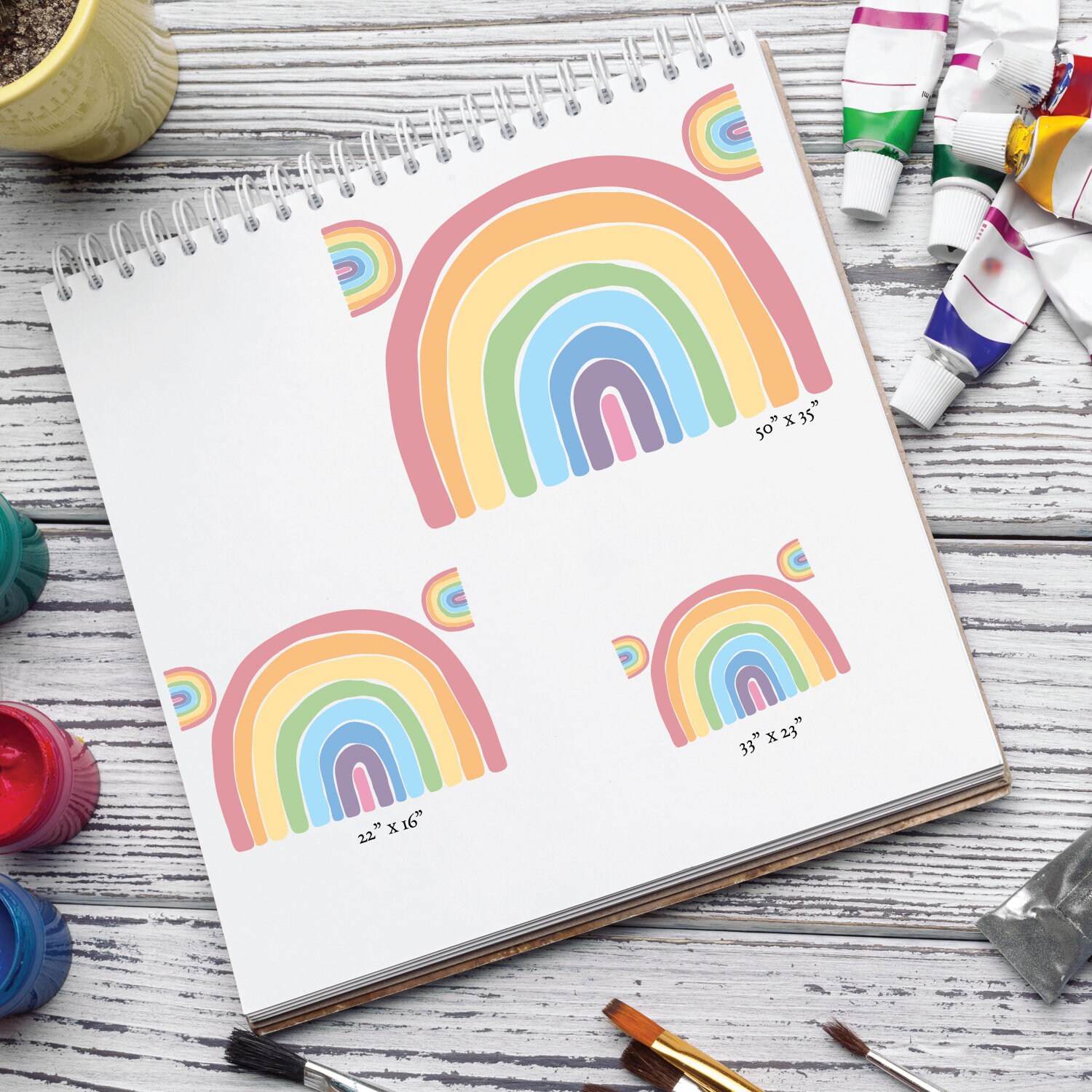 Large Pastel Happy Rainbow Nursery Wall Decal, Playroom Décor, Large ...