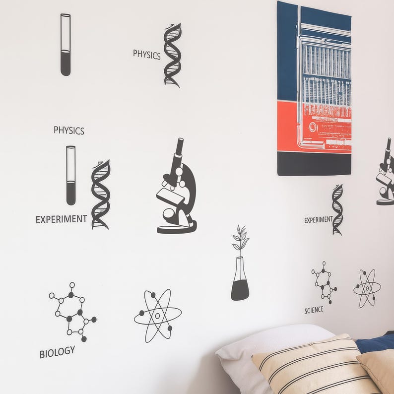 Science Wall Decals Set | STEM Classroom Decor | Microscope & Chemistry ...