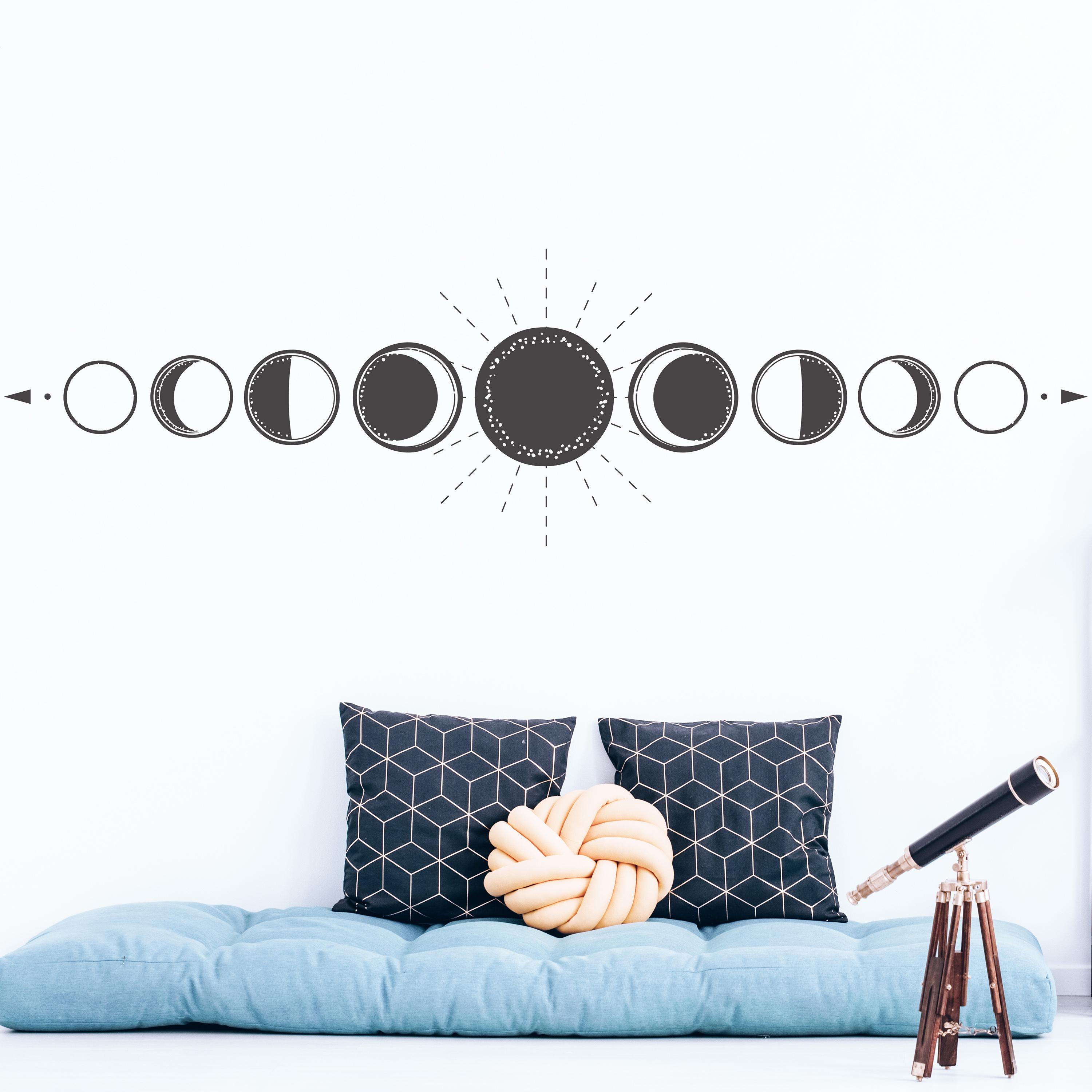 Moon Phase Wall Decal, Sun & Moon Phases Wall Sticker, Celestial ...