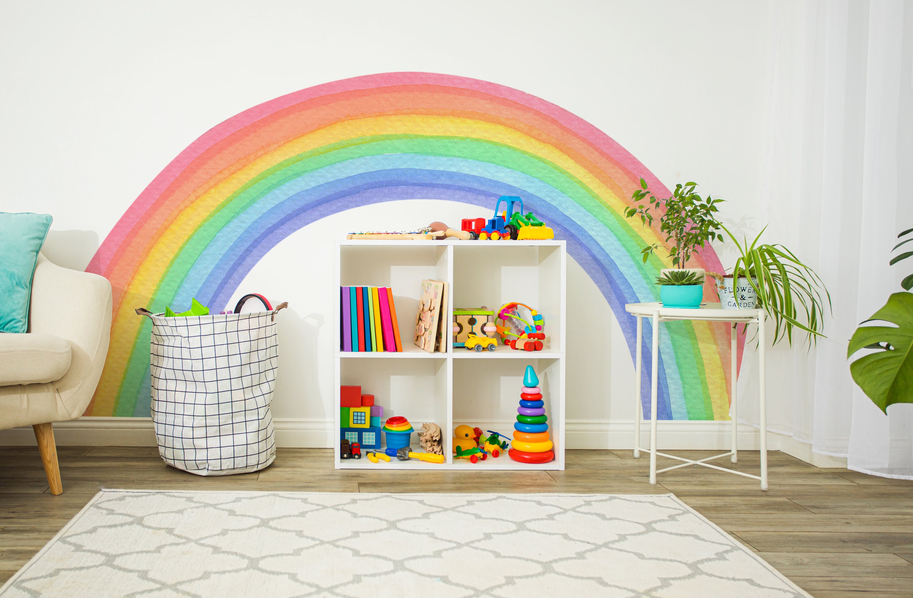 Peel and Stick Watercolor Rainbow Wall Decal, Large Rainbow Pastel Wall ...
