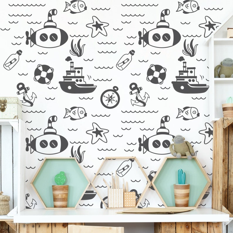 Nursery Boats Wall Decal Nautical Wall Decals Anchors Boat Etsy