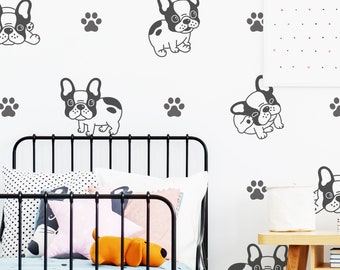 Boston Terrier Wall Decals | French Bulldog Wall Decals | Dog Wall Decals | Nursery | Boston Terrier | Dog Puppy Paws Apartment Wall Art 228