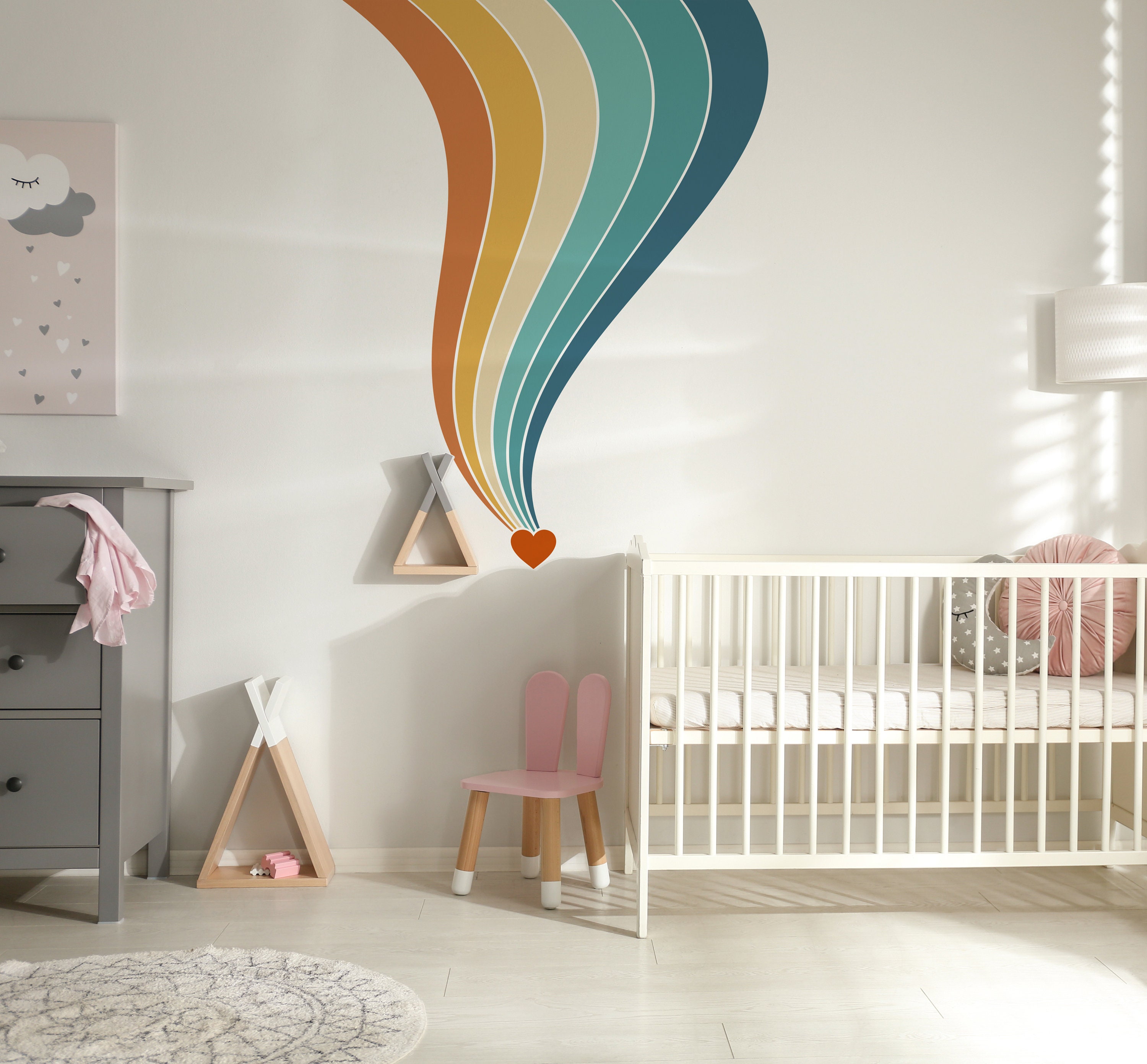 Large Whimsical Rainbow With Heart Wall Decal, Rainbow and Heart Wall ...