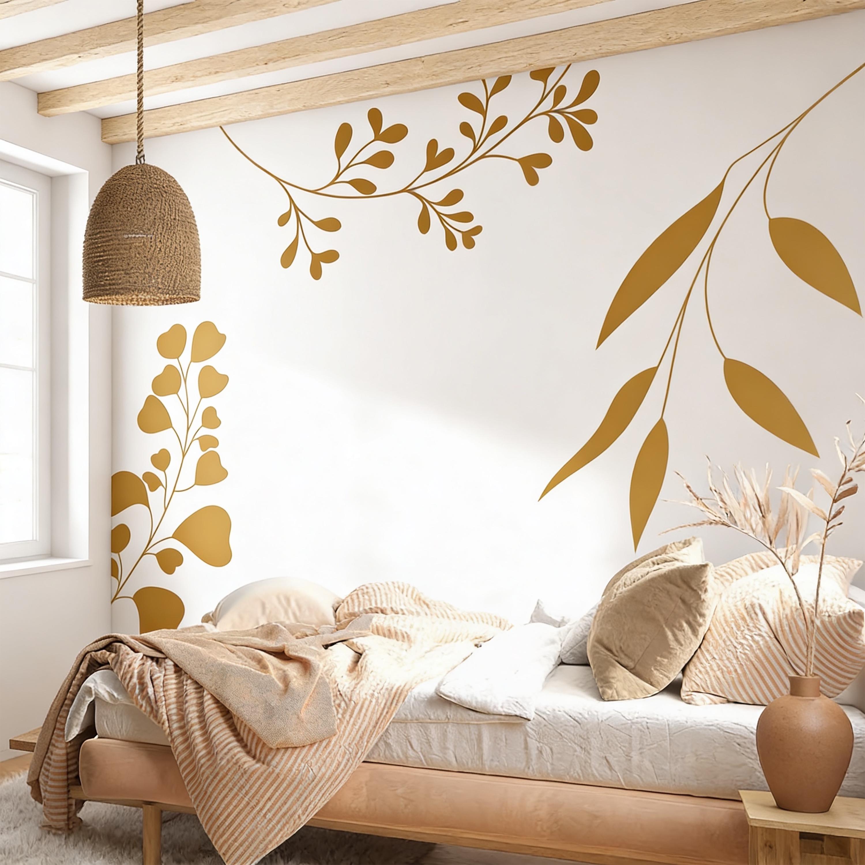 Botanical Wall Decals Set, Gold Leaf Wall Decals, Branch Wall Decor ...