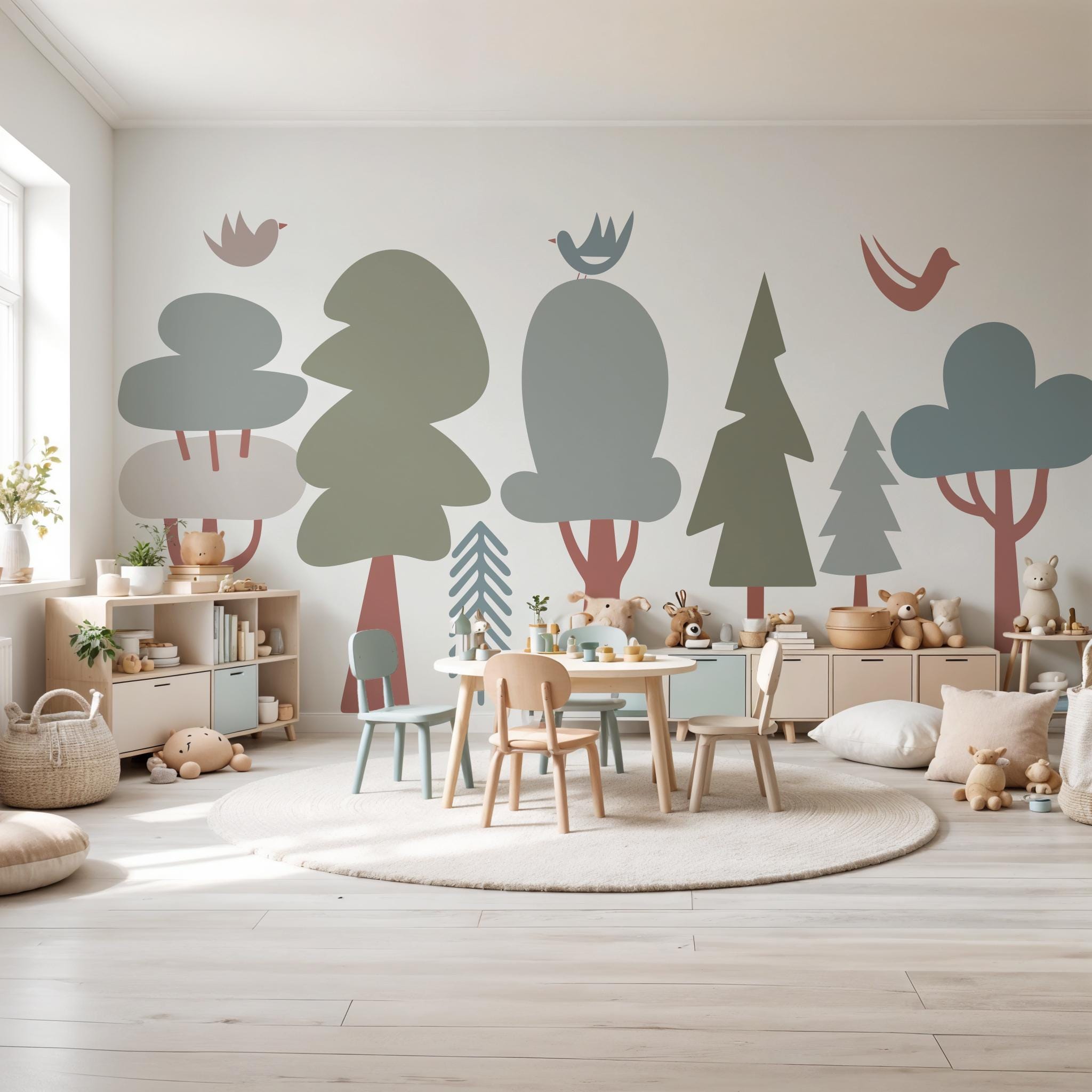 Woodland Tree Wall Decals - Forest Set for Nursery Kids Room Wall Art ...