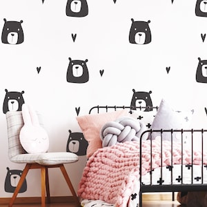 Bear Wall Decals | Woodland Animal Wall Art | Nursery Wall Decor | Kids Room Decals | Heart Stickers Apartment Wall Art Animal Wall Art 216