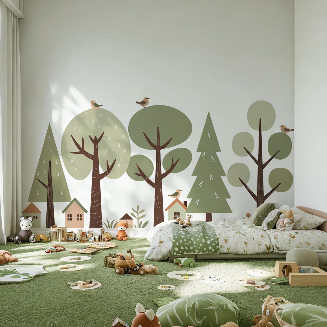 Tree Wall Decal Set, Woodland Tree Wall Decals, Nursery Wall Decor ...