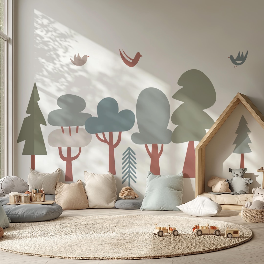 Woodland Tree Wall Decals - Forest Set for Nursery Kids Room Wall Art ...