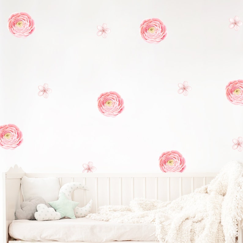 Pink Flowers Wall Decals Pretty in Pink Nursery Decor Etsy
