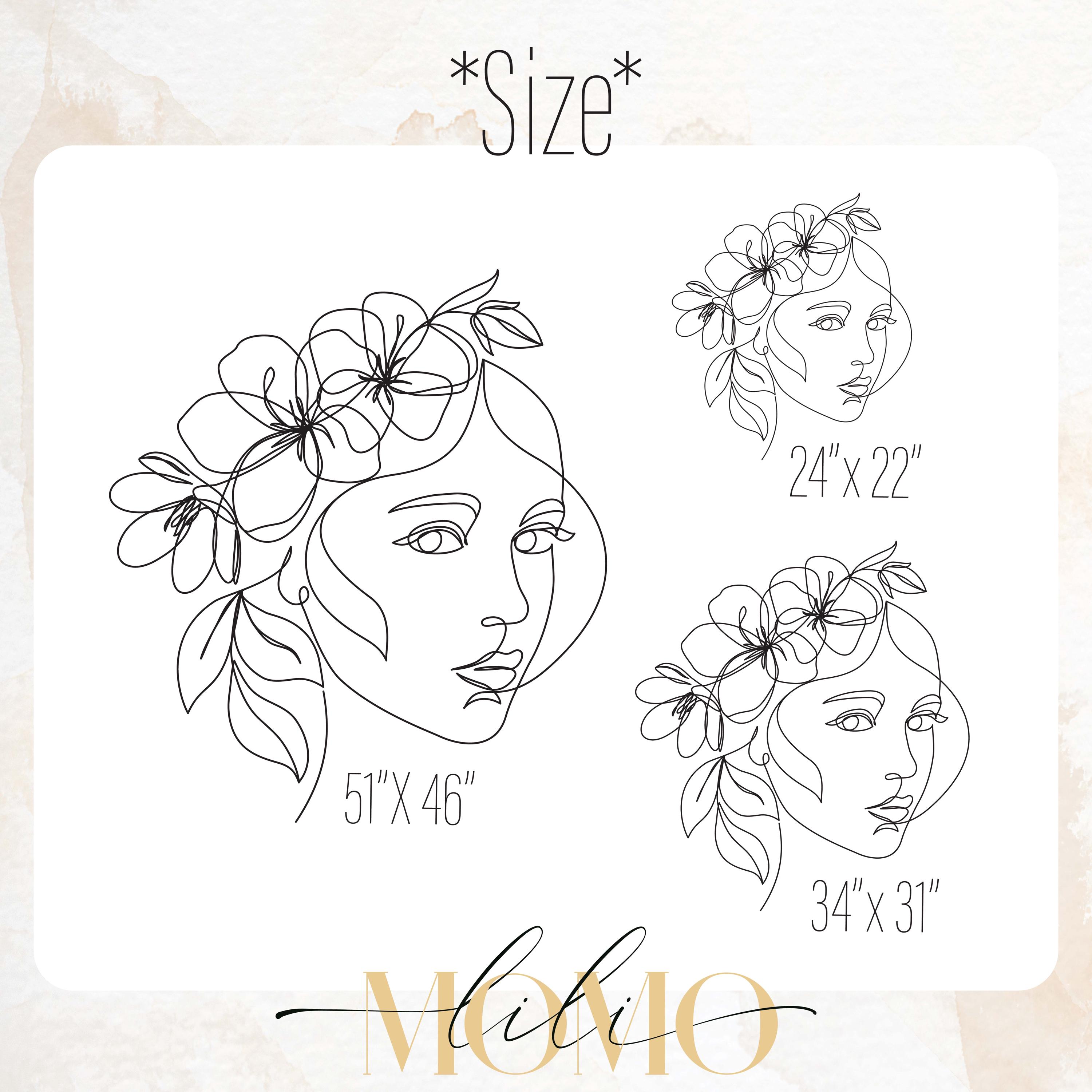 Large Minimalist Floral Face Line Art Wall Decal, Woman Portrait Vinyl ...