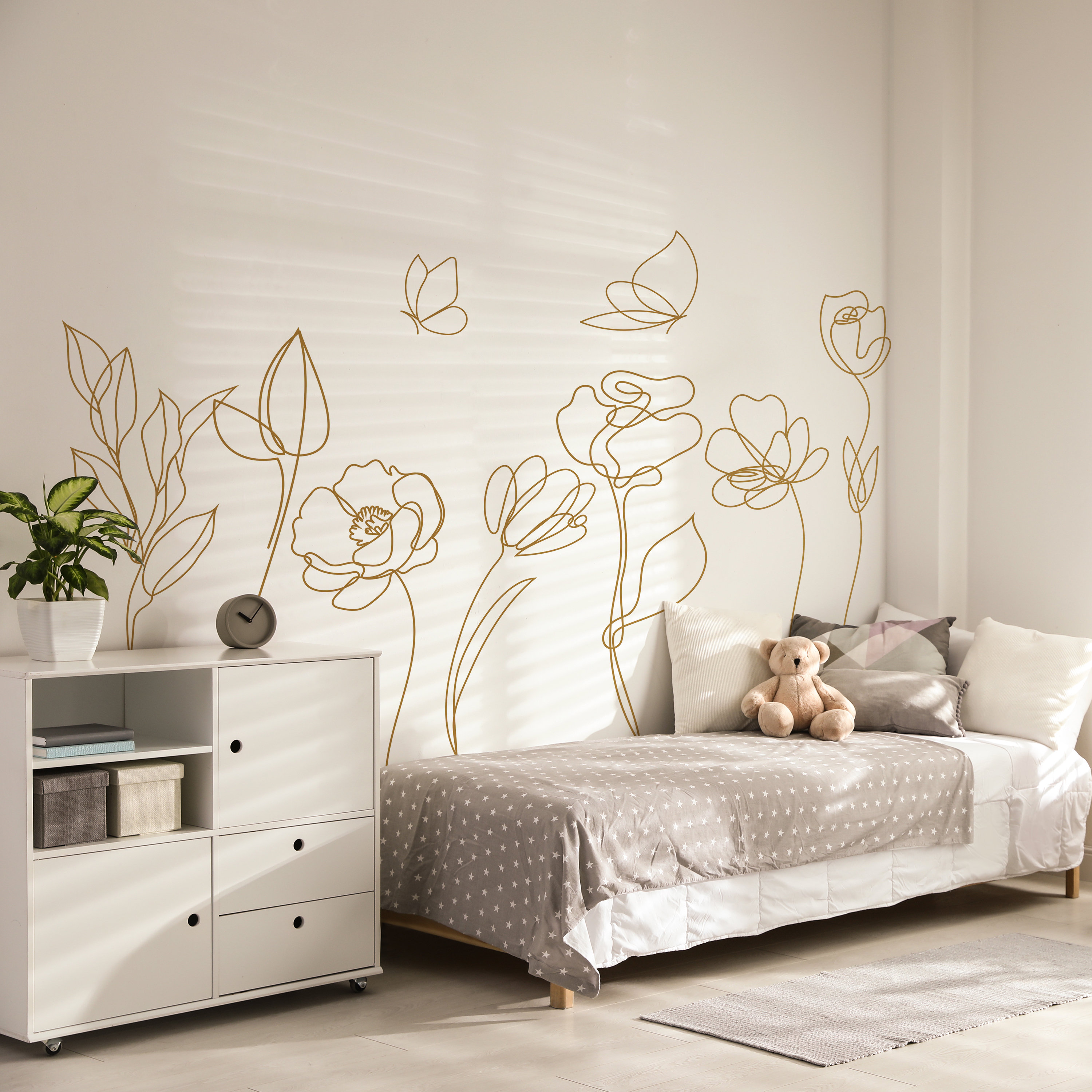 Curated visual reference: Fresh Look at Flowers And Butterflies Wall Decals Minimal Line Drawing Floral Wall