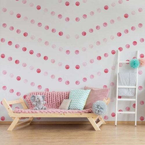 Large Pink Watercolor Polka Dots Wall Decals Big Collection Etsy