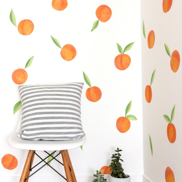 Peach Wall Decals Set of 36, Cute Fruit Wall Stickers for Kitchen Pantry, Peachy Nursery Decor, Summer Citrus Vinyl Decals