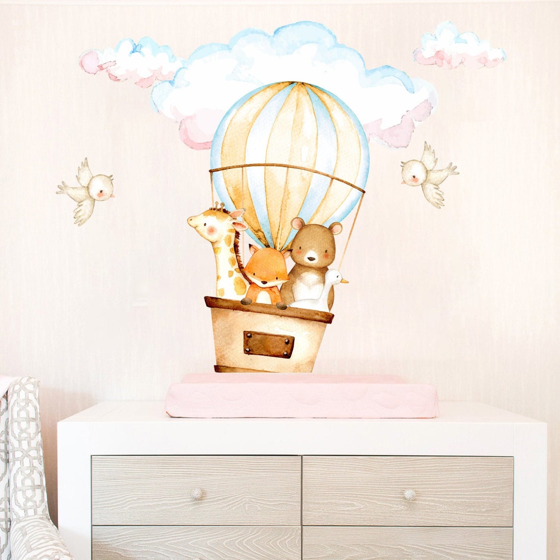 Baby Animals Nursery Decals Hot Air Balloon Wall Decals Etsy