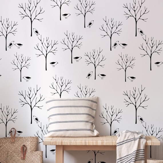 Calcomanías De Pared De árboles / Arte De árbol Caprichoso / Calcomanías De Pared De Pájaro Lindo / Calcomanías De Pared De Bosque / Decoración De árbol De Abedul De Bosque