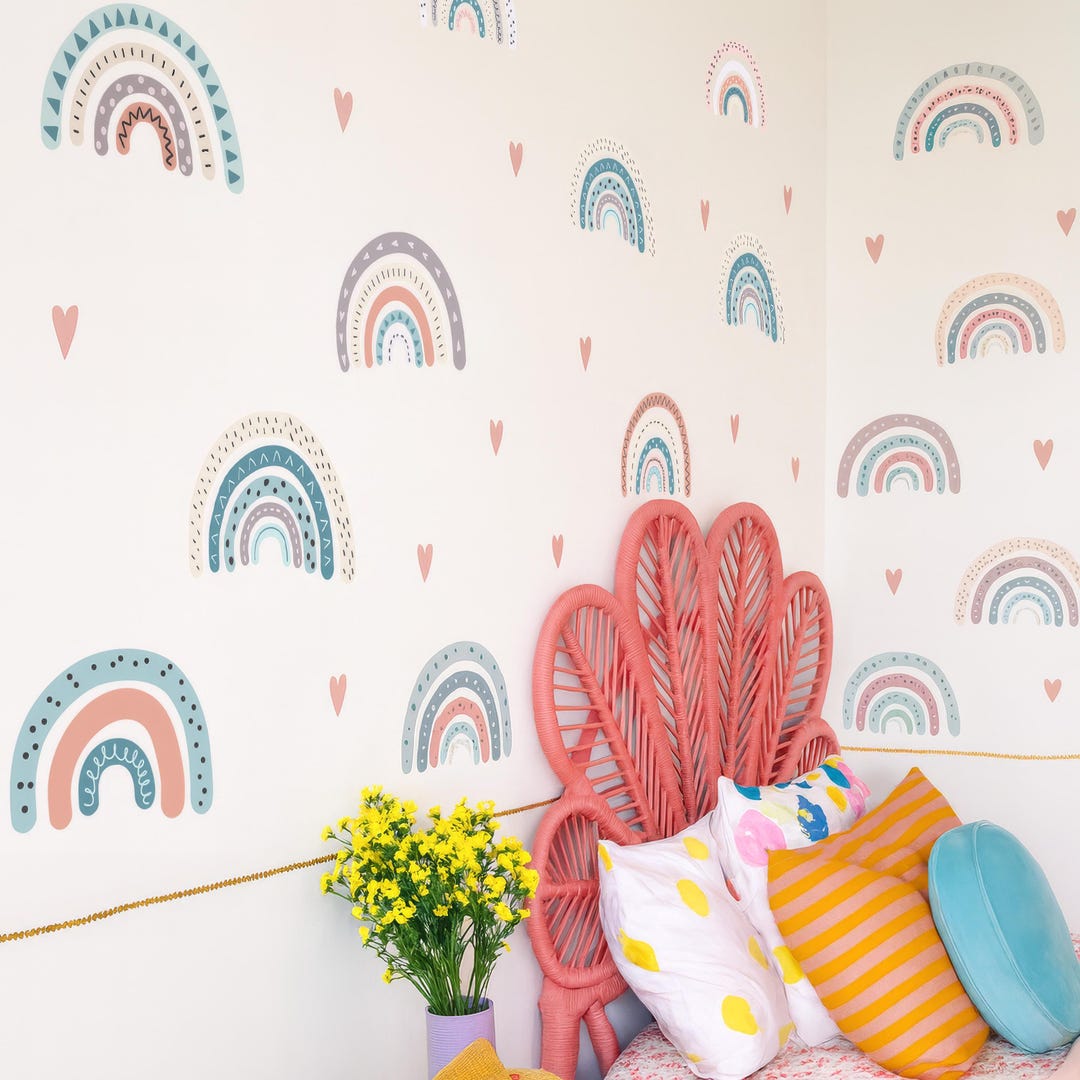 Boho Rainbow Wall Decals, Pastel Nursery Rainbow Stickers, Peel & Stick ...