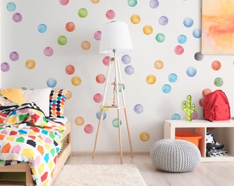 Watercolor Polka Dots Wall Decals | Stickers | Rainbow | Colorful Wall Decor | Rainbow Stickers | Peal and Stick Cute Cheerful Playroom 125