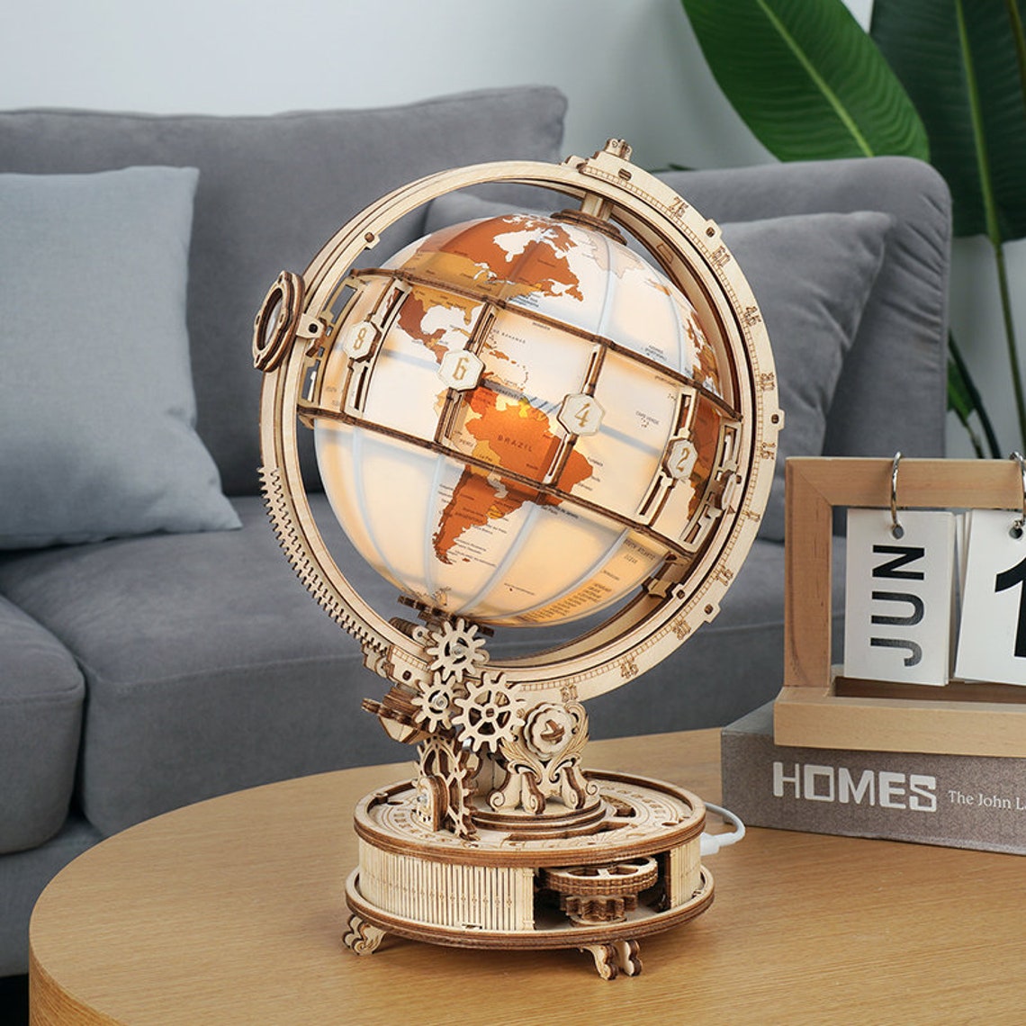 3D Puzzle 147 PCS Luminous Globe with LED Light DIY Wooden Etsy