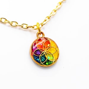 Rainbow Spectrum Necklace - Colorful Glittery Artistic Color Wheel - Choose Chain Length of Your Choice